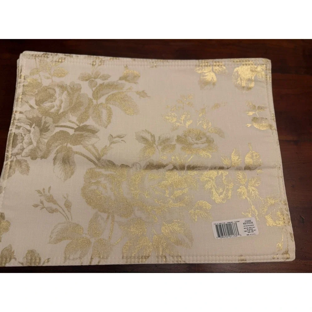 Matouk La Table d'Or Champagne Damask Placemats‎ & Napkins Set of 8 Luxury Gold
